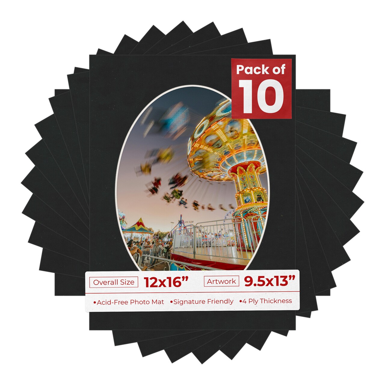 Black Suede Mat Board for 12x16 Frames - Oval Opening for 9.5x13 Photos